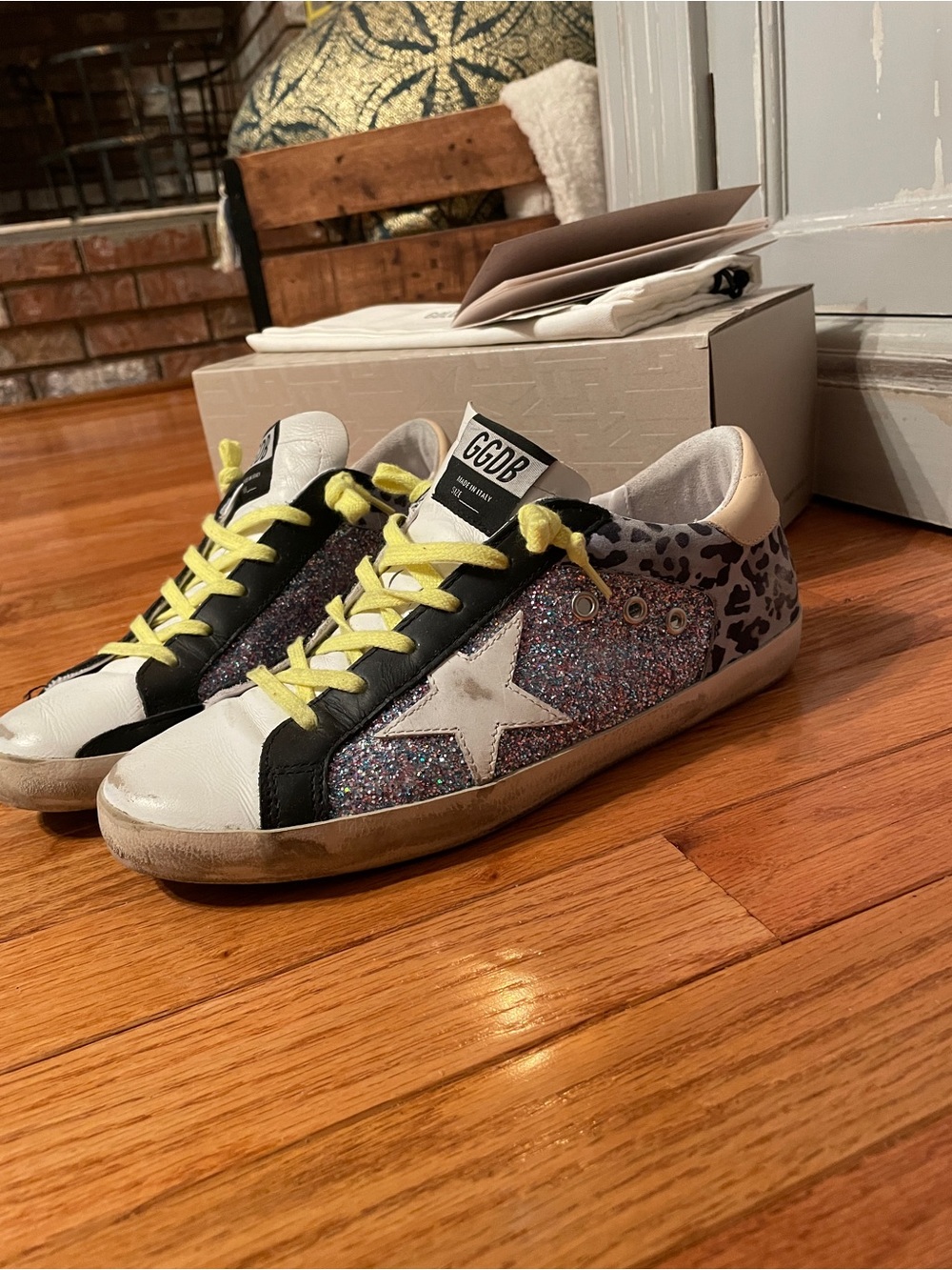 Golden Goose Women's Low-Top Sneakers with Cheetah Print and Rainbow Glitter